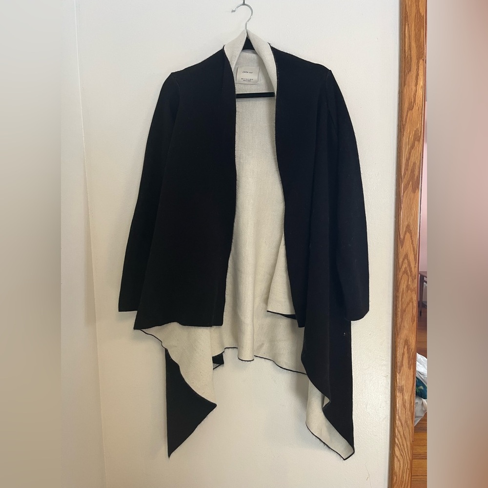 Zara Black and White Open Front Wrap Cardigan, Size M